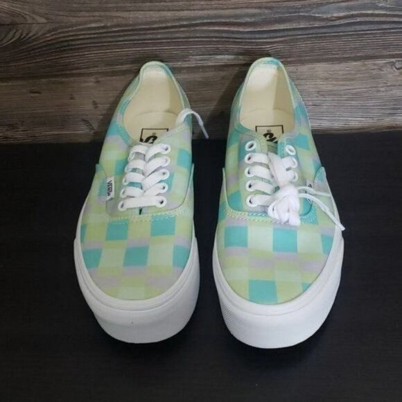 New Vans‎ Authentic Pastel Plaid Green Platform Shoes Festival Summer Casual Fun - Picture 3 of 9